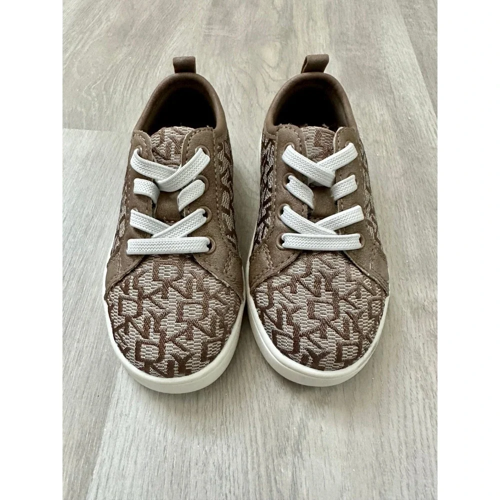 DKNY Kids Brown Signature Logo Print Lace‎ Up Fashion Sneakers Size 7/6